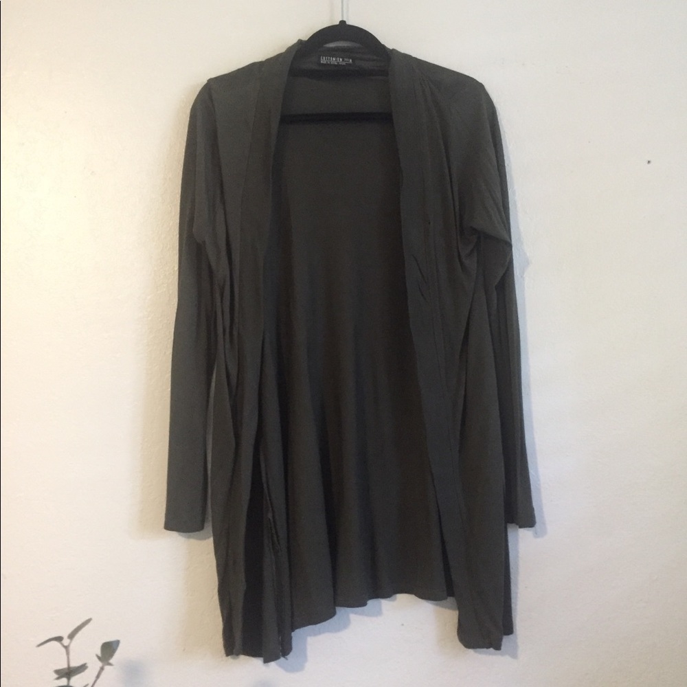Olive green cardigan.